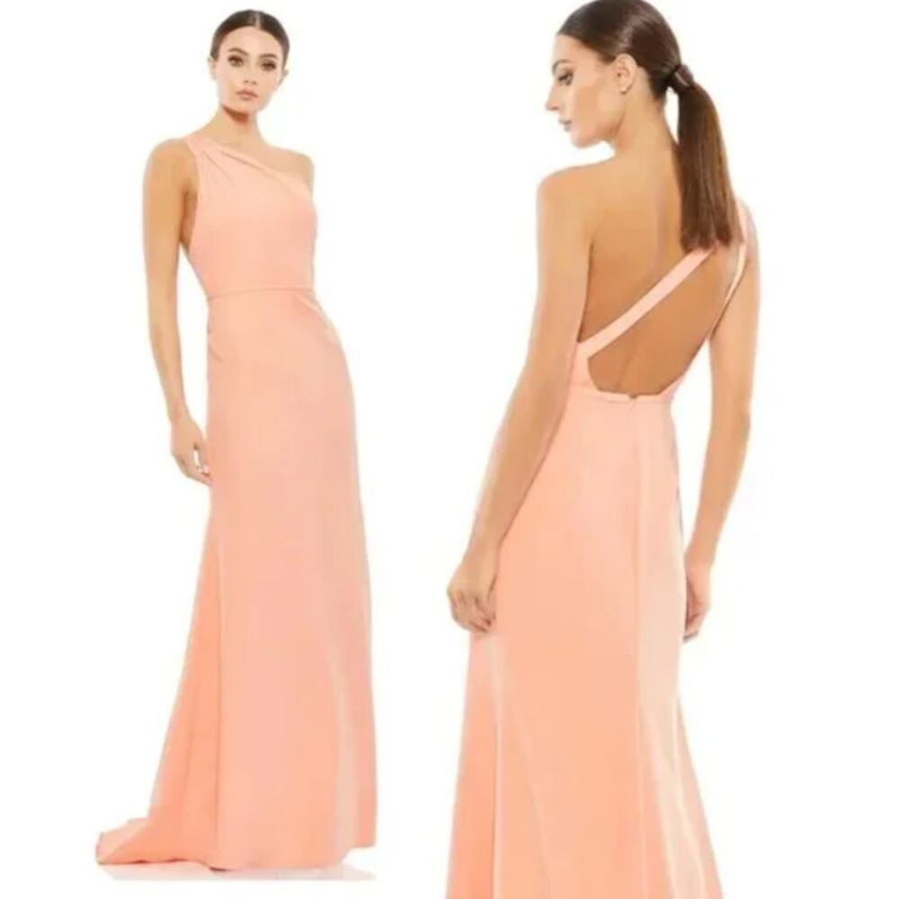 Leena Mac Duggal Peach 26266 One-Shoulder Mermaid Cocktail Gown Dress Size 8
